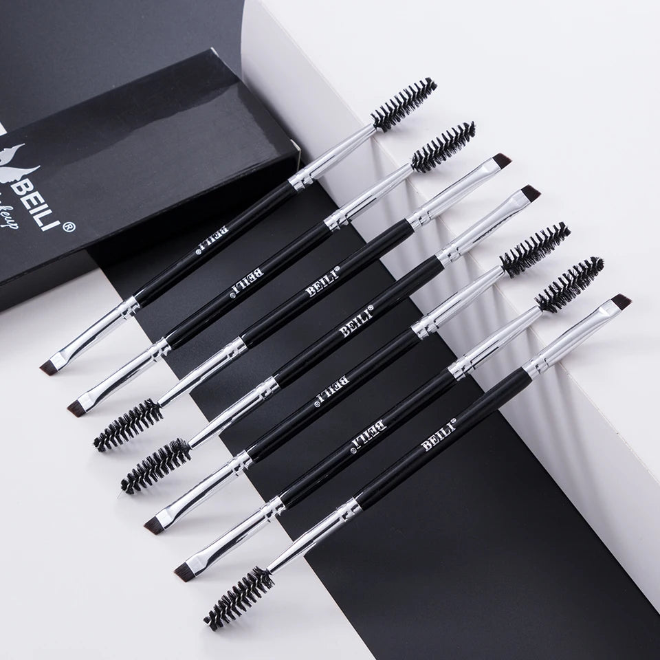 BEILI 10 pcs Black Professional Double Headed Eyebrow Eyelash Makeup Brushes Thin Hair Wholesale Angled Eyebrow Make Up Brush