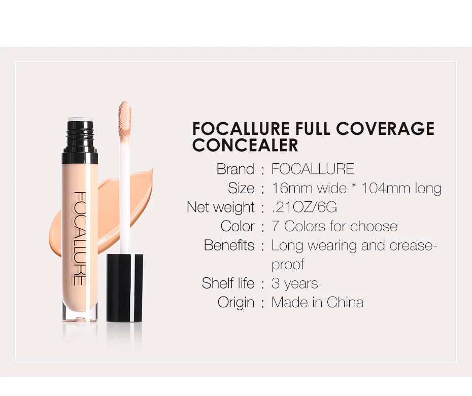 FOCALLURE Makeup Liquid Concealer Full Coverage Eye Base Concealer Oil-Control Waterproof Make Up Cosmetic Concealer