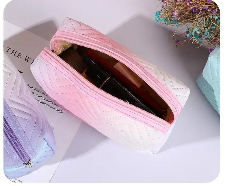 1 Pcs Gradient Color Makeup Bag for Women Zipper Pu Leather Cosmetic Bag Pouch Travel Large Female Make Up Pouch Necessaries