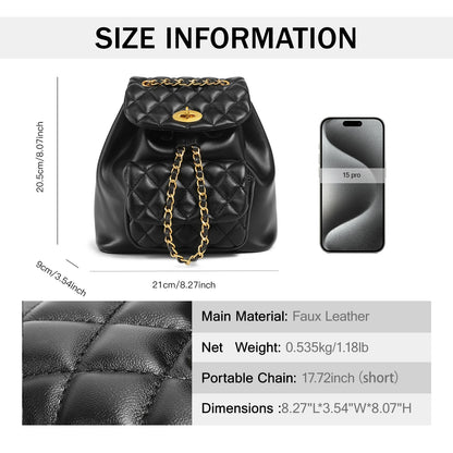 TOUTOU Women Backpack for Cosmetics Makeup Bag Black Luxury Brand Quilted Bags Versatile Spacious Drawstring Bag Christmas Gift