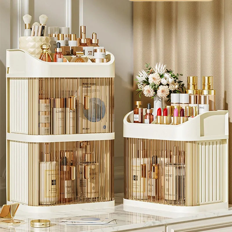 Dust-proof Makeup Organizer Luxury Lipstick Storage Double Door Make Up Multi-storey Transparent Cosmetic Bathroom Organization