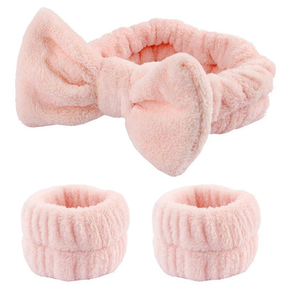 3Pcs Bow Headband Wristband Set Towel Elastic Soft Washing Face Shower Make Up Yoga Sports Skincare Headband For Women Girls