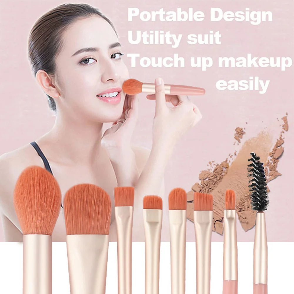 8Pcs Blusher Eyeshadow Brush Mini Makeup Brush Set Loose Powder Foundation Brushes Portable Cosmetics Applicators Make Up Tools