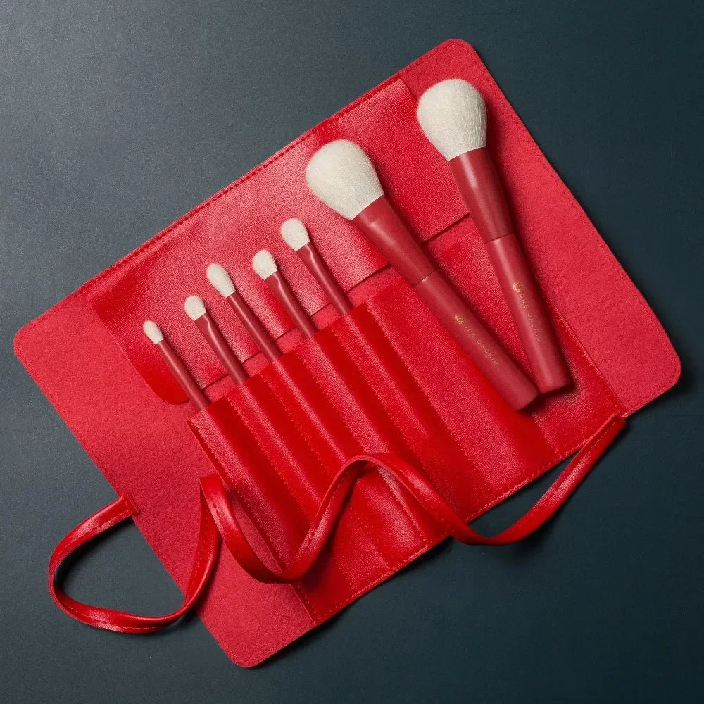 ONE ORCHID 7 Pcs Goat Hair Red Color Makeup Brushes Set Cosmetic Powder Eye Shadow Blush Blending Beauty Make Up Maquiagem