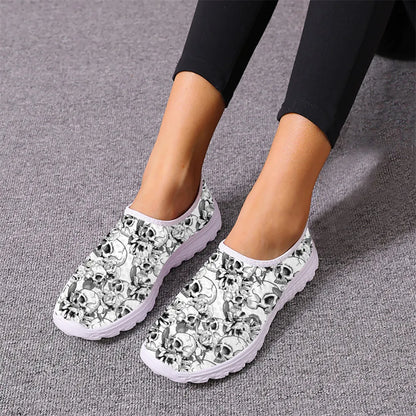 New Halloween Gift Horror Skull Rose Pattern Ladies Spring Autumn Vulcanized Shoes Breathable Trend Comfortable Lace Up Sneakers