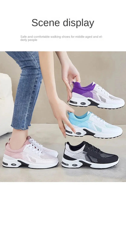 Breathable Lace-up Running Shoes for Women, Air Cushion Athletic Sneakers with Lightweight Mesh, Outdoor Sports Training Shoes