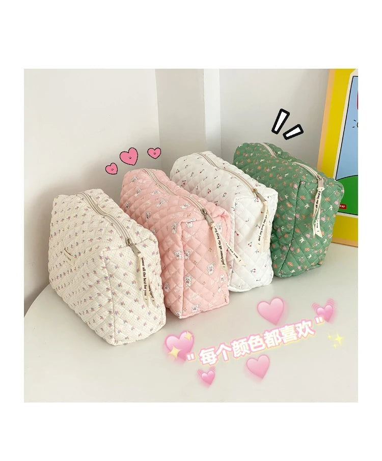 Liberty Quilting Makeup Bag Soft Cotton Clutches Women Zipper Cosmetic Organizer Cute Clutch Large Make Up Purse Toiletry Case