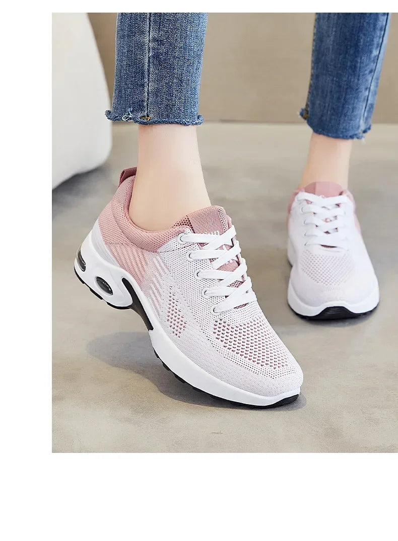 Breathable Lace-up Running Shoes for Women, Air Cushion Athletic Sneakers with Lightweight Mesh, Outdoor Sports Training Shoes