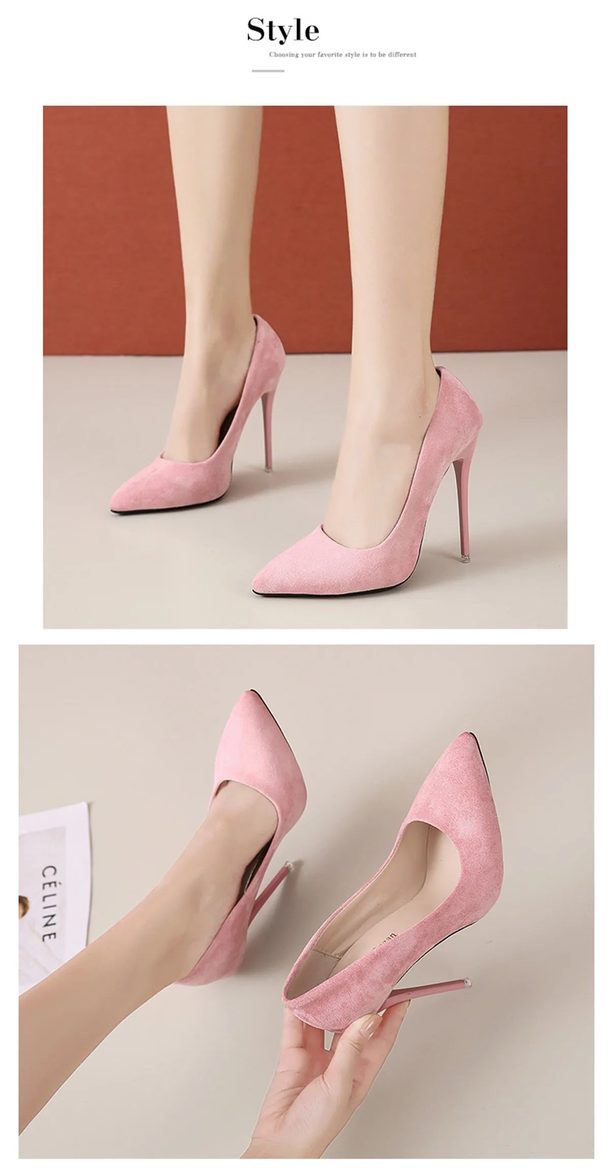 12cm high heel suede high heels female pointy thin heel shallow mouth Korean version pink single shoes large size 45