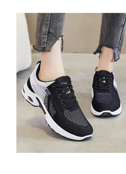 Breathable Lace-up Running Shoes for Women, Air Cushion Athletic Sneakers with Lightweight Mesh, Outdoor Sports Training Shoes