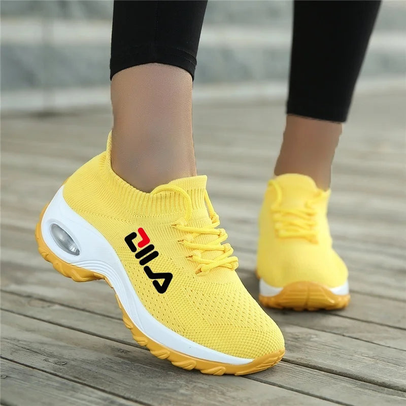 Women Tennis Shoes Breathable Mesh Height-increasing Slip-on Female Sock Footwear Outdoor Women Sneakers Thick Bottom Platforms