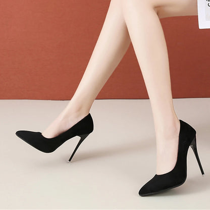 12cm high heel suede high heels female pointy thin heel shallow mouth Korean version pink single shoes large size 45