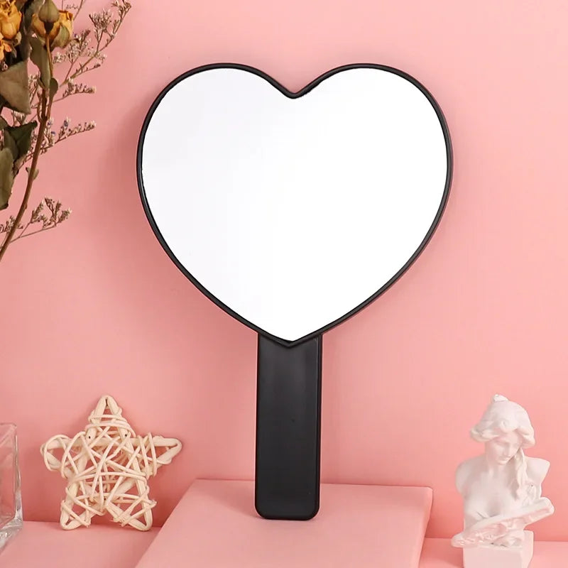 Handheld Makeup Mirror Love Heart Mirror Female Handle Makeup Cosmetic Beauty Tools Handheld Vanity Make Up Mirror