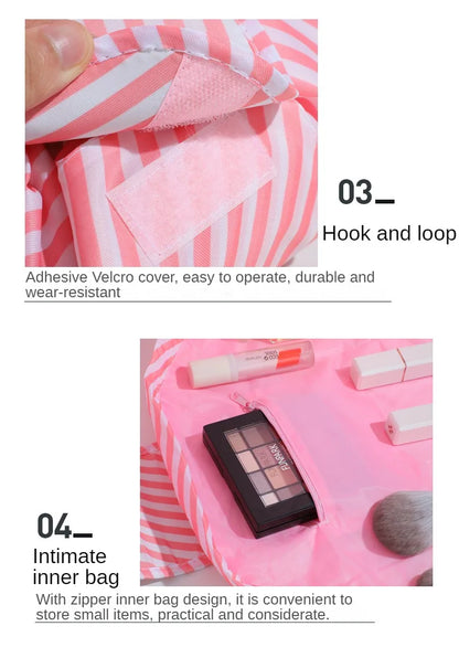 Women Drawstring Cosmetic Bag Travel Storage Makeup Bag Organizer Foldable Make Up Pouch Portable Waterproof Toiletry Case