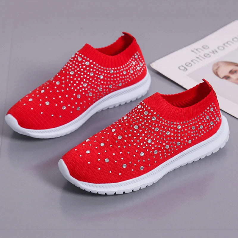 Rimocy Crystal Breathable Mesh Sneaker Shoes for Women Comfortable Soft Bottom Flats Plus Size 43 Non Slip Casual Shoes Woman