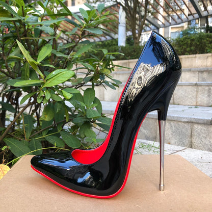 16cm Extreme Metal High Heels Stilettos Sexy Women Solid Black With Red inside Pumps Fetish Model Party Unisex Shoes Size 35-46