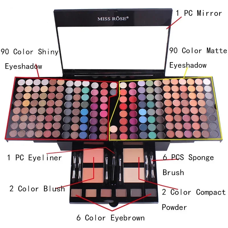 180 Colors Makeup Palette Gift Eyeshadow Powder Blush Lip Stick Cosmetics Kit Eye Primer Luminous Eye Shadow Palette Make Up Set