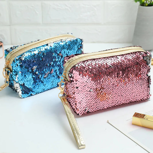 Fahsion Sequins Woman Makeup Pouches Korean Personalized Make Up Cosmetic Tote Bag Women's Bags Organizer Toiletry Travel Bag