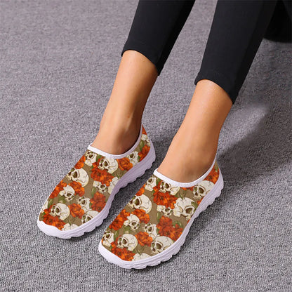 New Halloween Gift Horror Skull Rose Pattern Ladies Spring Autumn Vulcanized Shoes Breathable Trend Comfortable Lace Up Sneakers