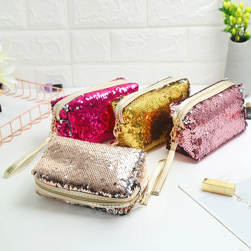 Fahsion Sequins Woman Makeup Pouches Korean Personalized Make Up Cosmetic Tote Bag Women's Bags Organizer Toiletry Travel Bag