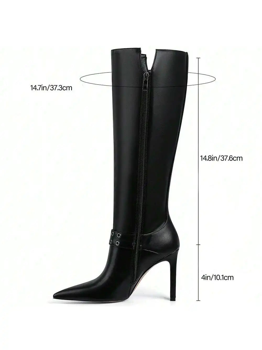 Sexy Women Knee High Boots Buckle Rivet Design Pointed Toe Thin Heel Shoes Fashion Luxury Party Halloween Shoes Women