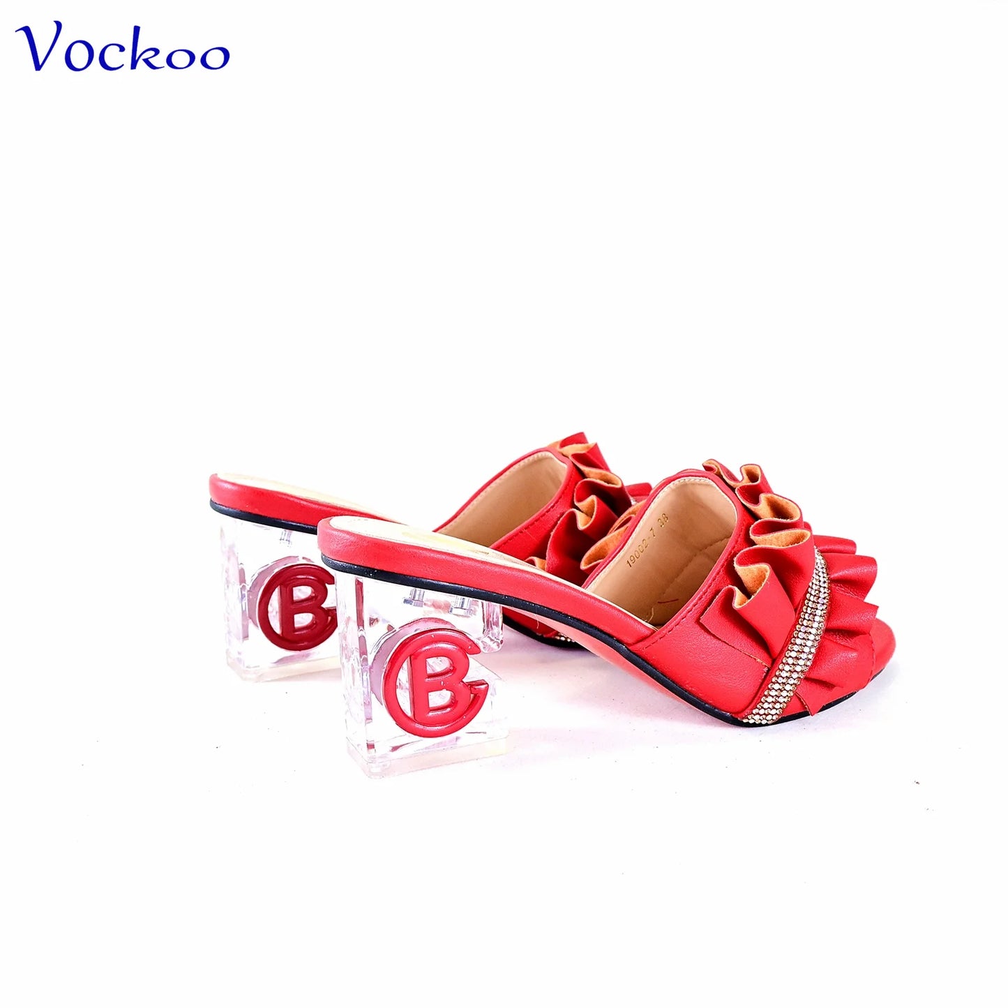 2024 Square Heels New Design Peep Toe Italian Wedding Shoes and Bag Set in Red Color Fashion African Slipper For Party