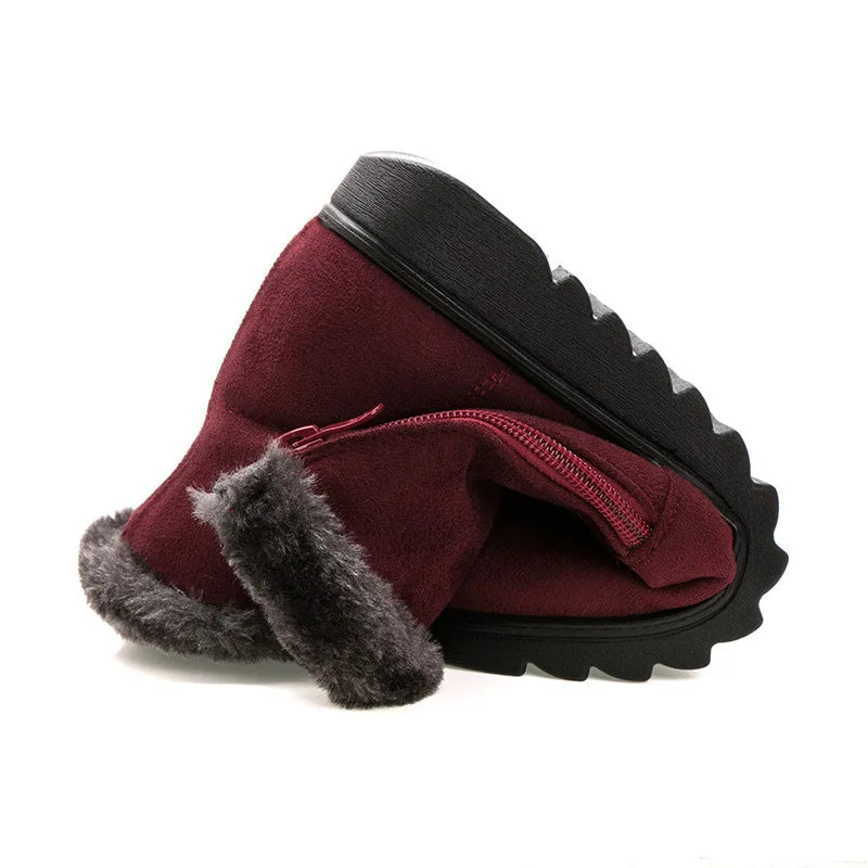 WOIZGIC Women Female Ladies Old Mother Snow Shoes Boots Platform Woollen Cloth Zipper Winter Plush Warm round toe