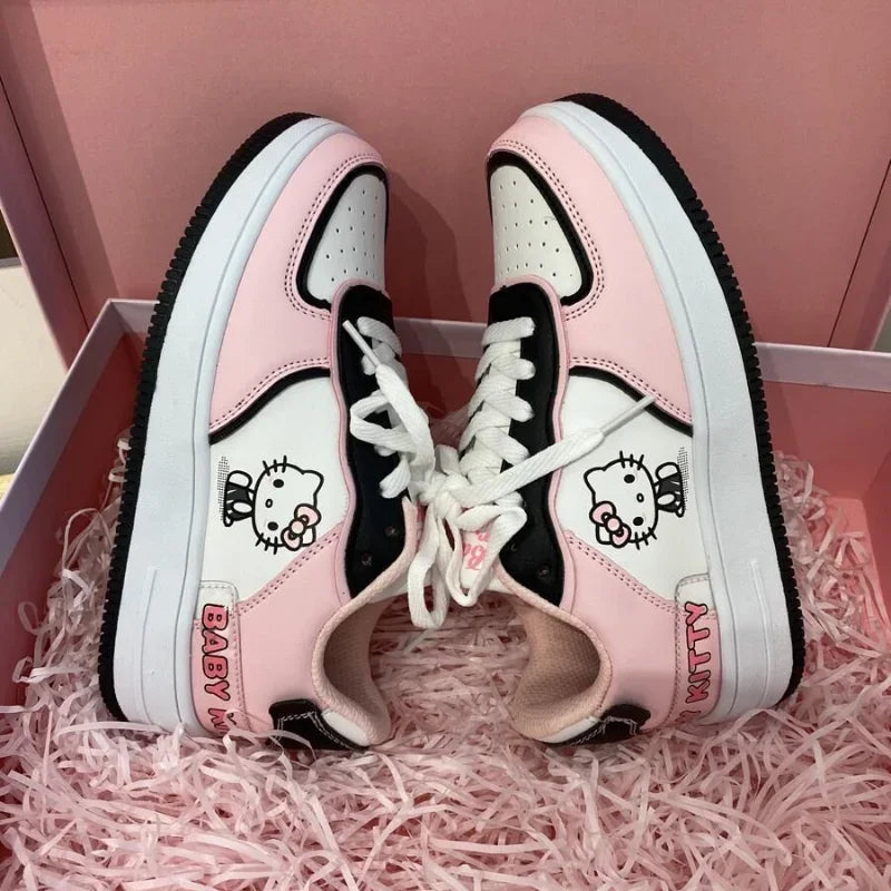 Spring/autumn Girls Hello Kitty Cute Pink Sneakers Female Harajuku Soft Girl Skateboard Shoes Casual Vulcanized Shoes Women