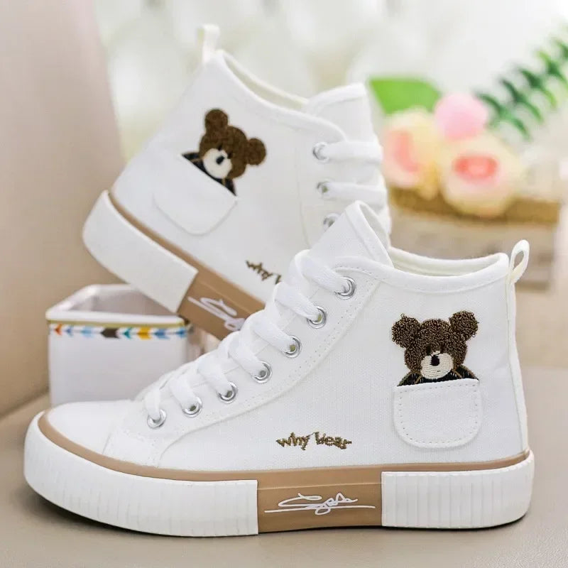 Cute Women's Canvas Shoes Women Shoes Pocket Bear Ladies Sneakers Versatile Female Vulcanized Shoes High Toc Zapatos Para Mujere