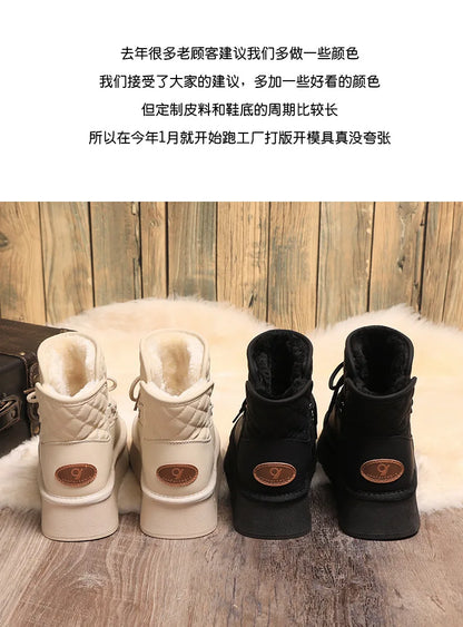 Cold-proof and Warm Winter Ladies Shoes 2024 New Lace Up Design Women's Platform Boots Waterproof Anti-slip Fashion Short Boots