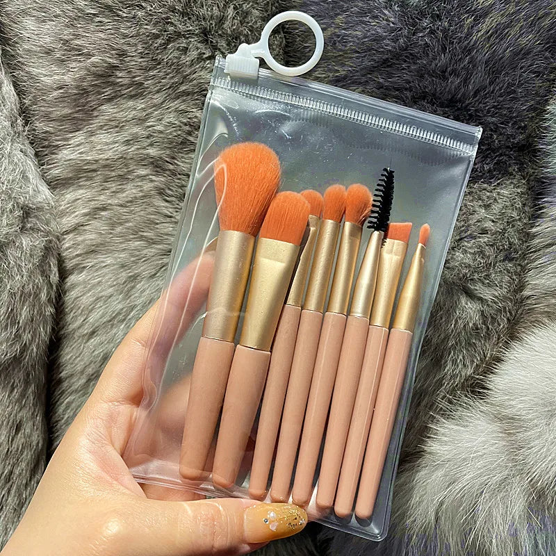 8Pcs Blusher Eyeshadow Brush Mini Makeup Brush Set Loose Powder Foundation Brushes Portable Cosmetics Applicators Make Up Tools