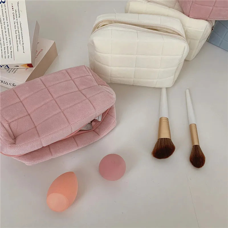 Solid Fur Cosmetic Storage Bag Large Women Zipper Makeup Organizer Handbag Stationery Pencil Case Travel Make Up Toiletry Punch