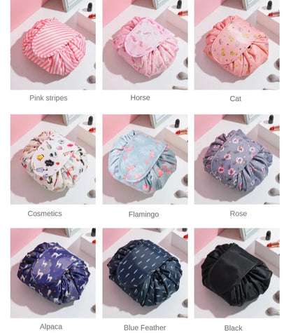 Women Drawstring Cosmetic Bag Travel Storage Makeup Bag Organizer Foldable Make Up Pouch Portable Waterproof Toiletry Case