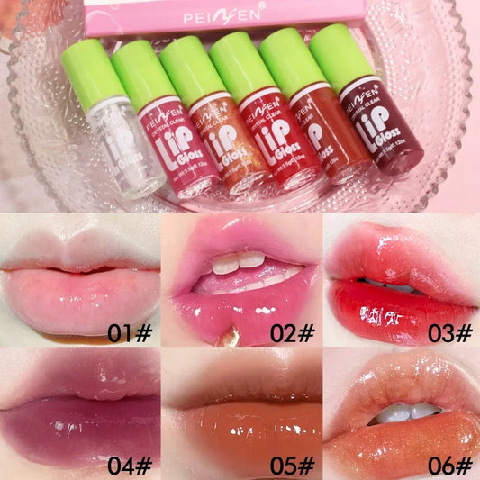 6pcs Set Transparent Lip Oil Moisturizing Lip Gloss Hydrating Lip Glaze Lip Plumper Hydrating Make Up Liquid Lipstick Lips