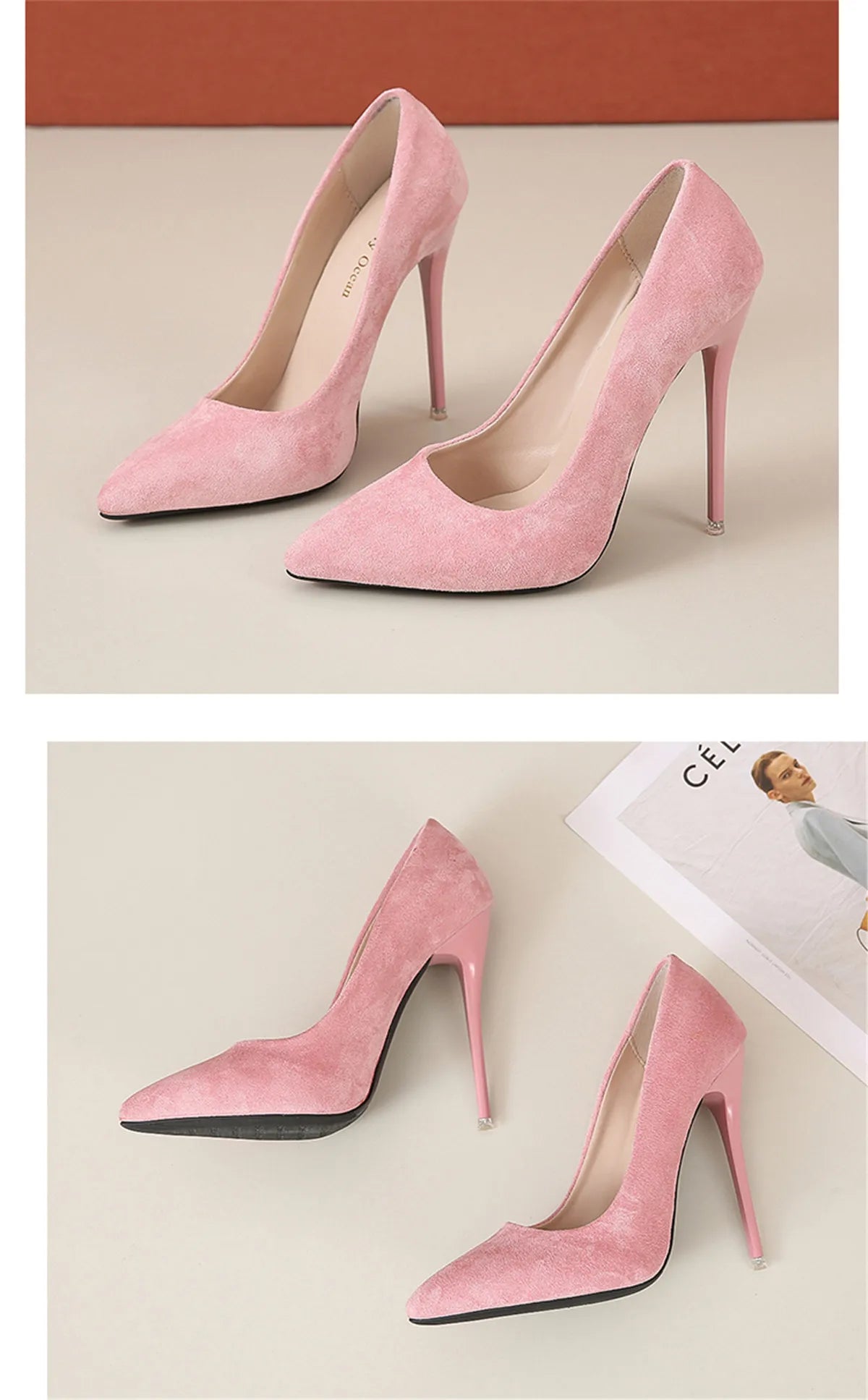 12cm high heel suede high heels female pointy thin heel shallow mouth Korean version pink single shoes large size 45