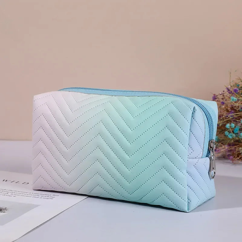 1 Pcs Gradient Color Makeup Bag for Women Zipper Pu Leather Cosmetic Bag Pouch Travel Large Female Make Up Pouch Necessaries