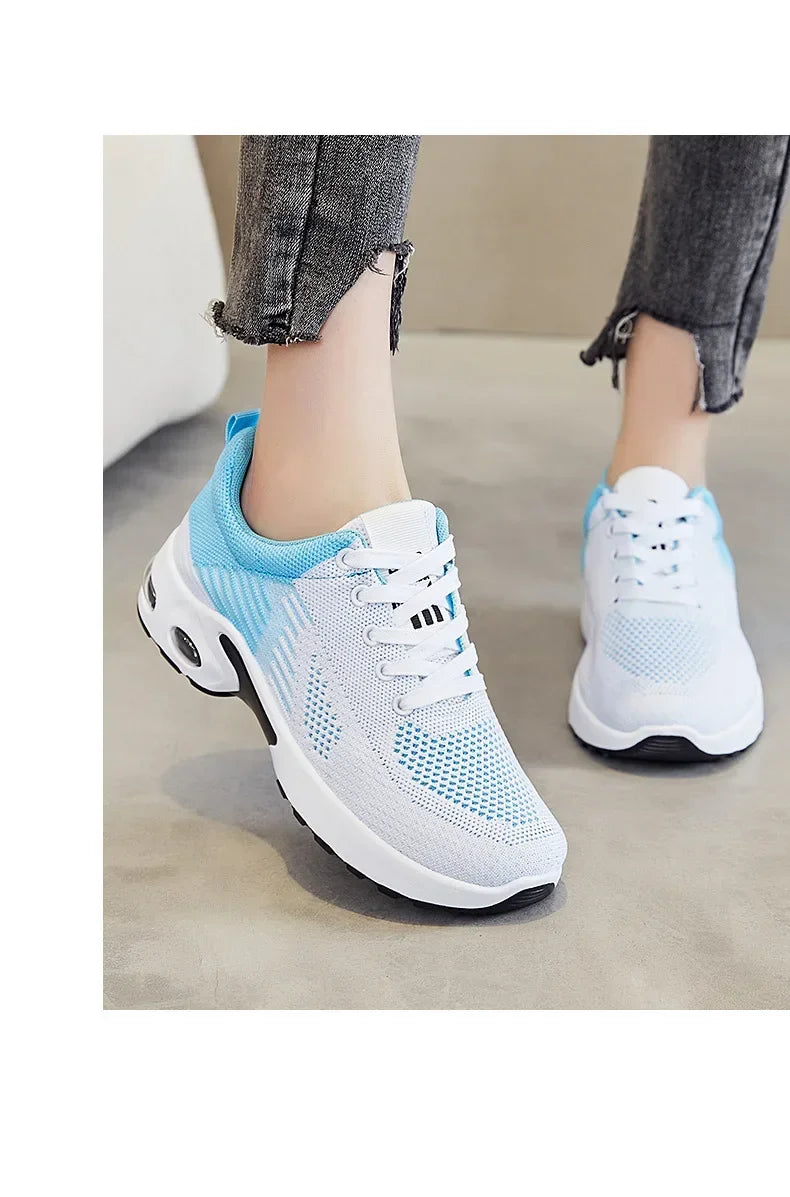 Breathable Lace-up Running Shoes for Women, Air Cushion Athletic Sneakers with Lightweight Mesh, Outdoor Sports Training Shoes