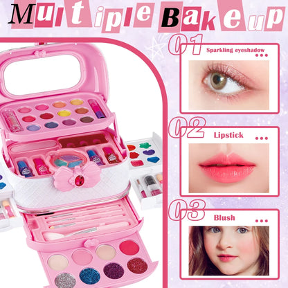 Kids Washable Makeup Girl Toys - Kids Makeup Kit for Girl, Real Make Up Set, Little Girls Makeup Kit for Toddler Kid Children Pr