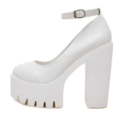 Sexy Thick-soled Single Shoes Women's 14CM High Heels European American Fashion Buckle Women's Platform Heels Pumps Bridal Shoes