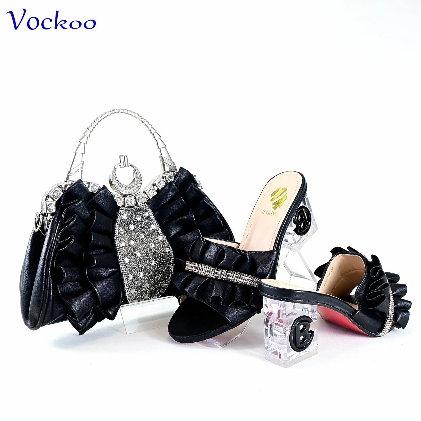 2024 Square Heels New Design Peep Toe Italian Wedding Shoes and Bag Set in Red Color Fashion African Slipper For Party