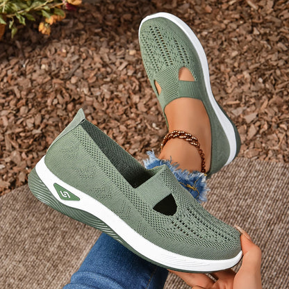 Soft Sole Knitted Sneakers For Women Breathable Comfort Casual Sports Shoes Woman Lightweight Hollow Out Mesh Flats Summer Shoes