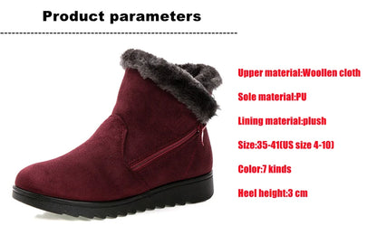 WOIZGIC Women Female Ladies Old Mother Snow Shoes Boots Platform Woollen Cloth Zipper Winter Plush Warm round toe