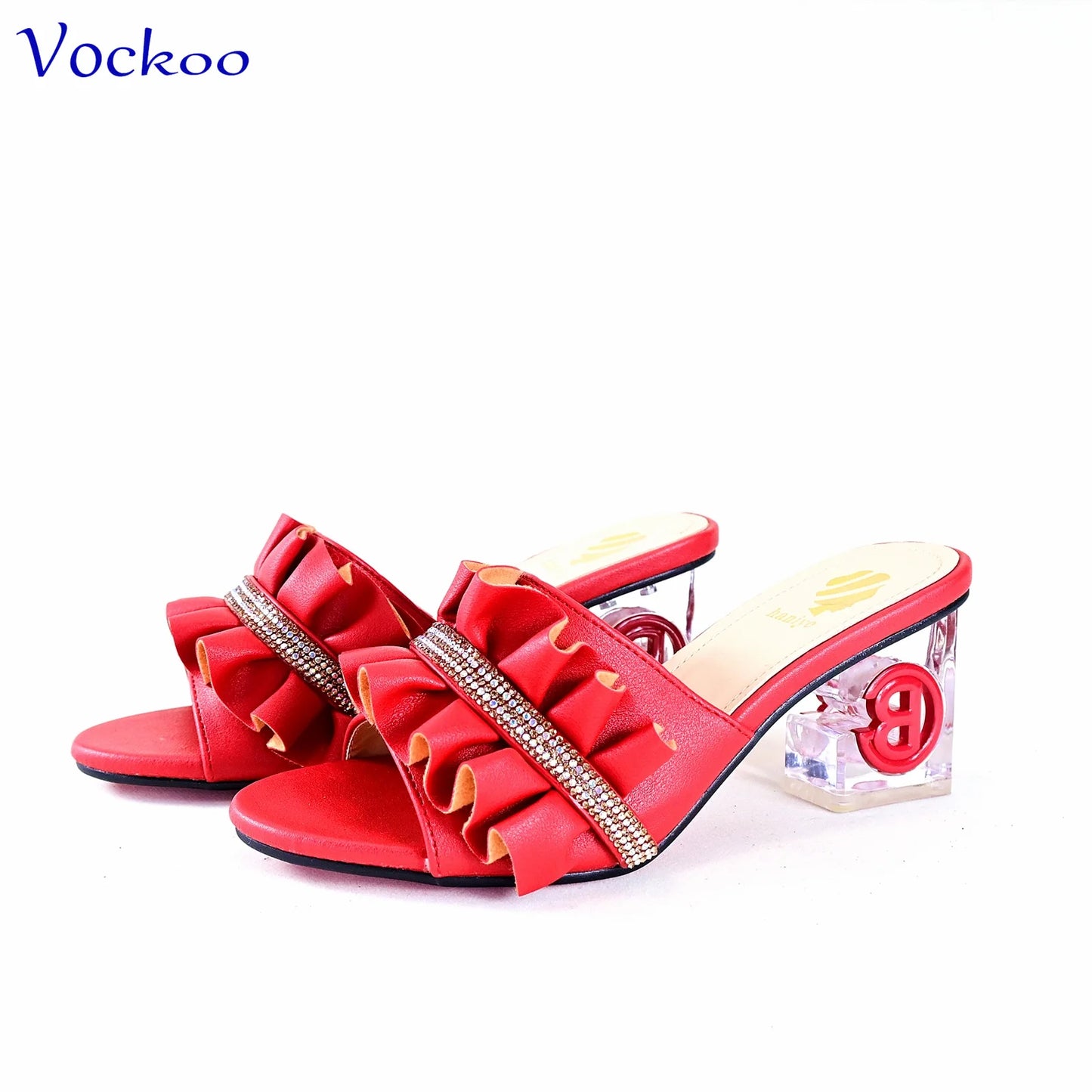 2024 Square Heels New Design Peep Toe Italian Wedding Shoes and Bag Set in Red Color Fashion African Slipper For Party