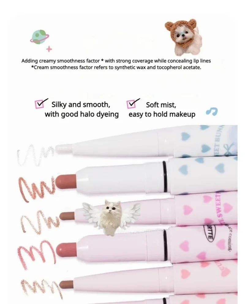 FLORTTE Lip liner Pencil Natural Matte Lip Liner Cute Animals Lipstick Pen Lasting Lipliners Korean Cosmetic  Kawaii Make Up