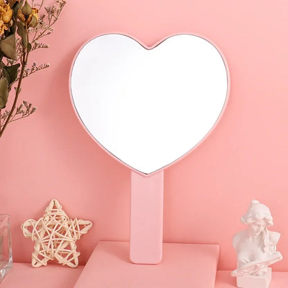 Handheld Makeup Mirror Love Heart Mirror Female Handle Makeup Cosmetic Beauty Tools Handheld Vanity Make Up Mirror