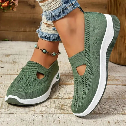 Soft Sole Knitted Sneakers For Women Breathable Comfort Casual Sports Shoes Woman Lightweight Hollow Out Mesh Flats Summer Shoes