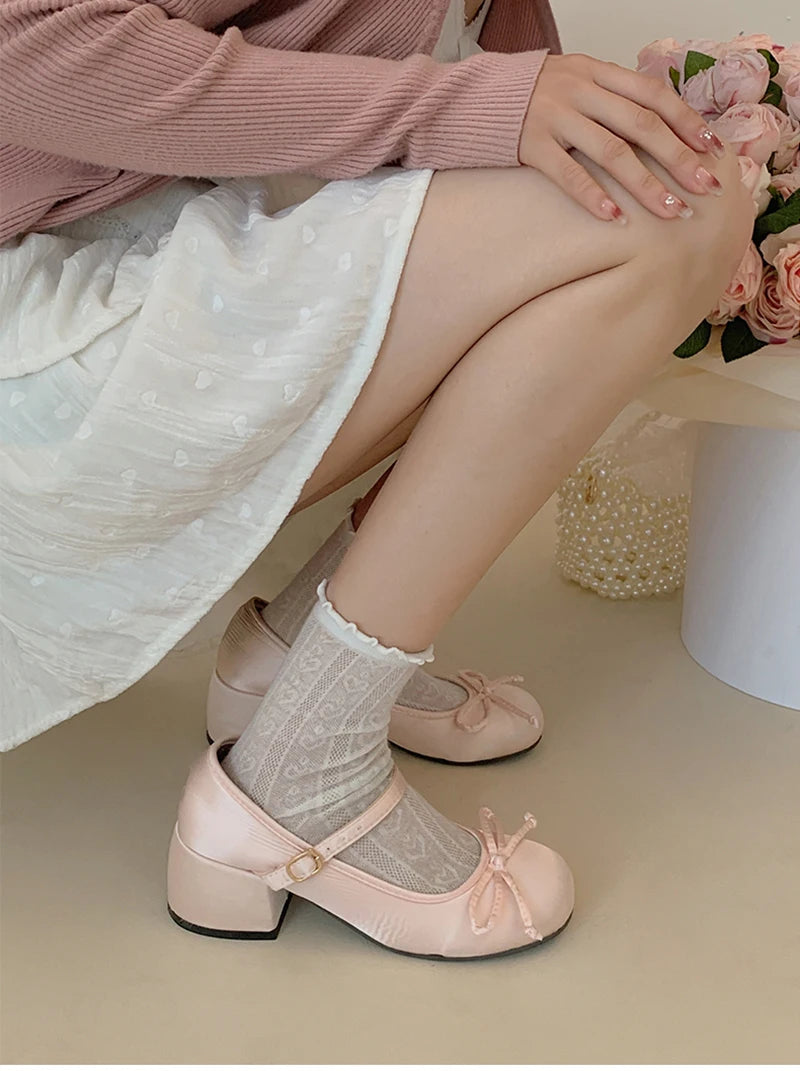 2024 Spring Autumn Mary Jane Shoes Fashion Shallow Round Toe Mid Heel Shoes Ladies Elegant Outdoor Single Pumps Shoes