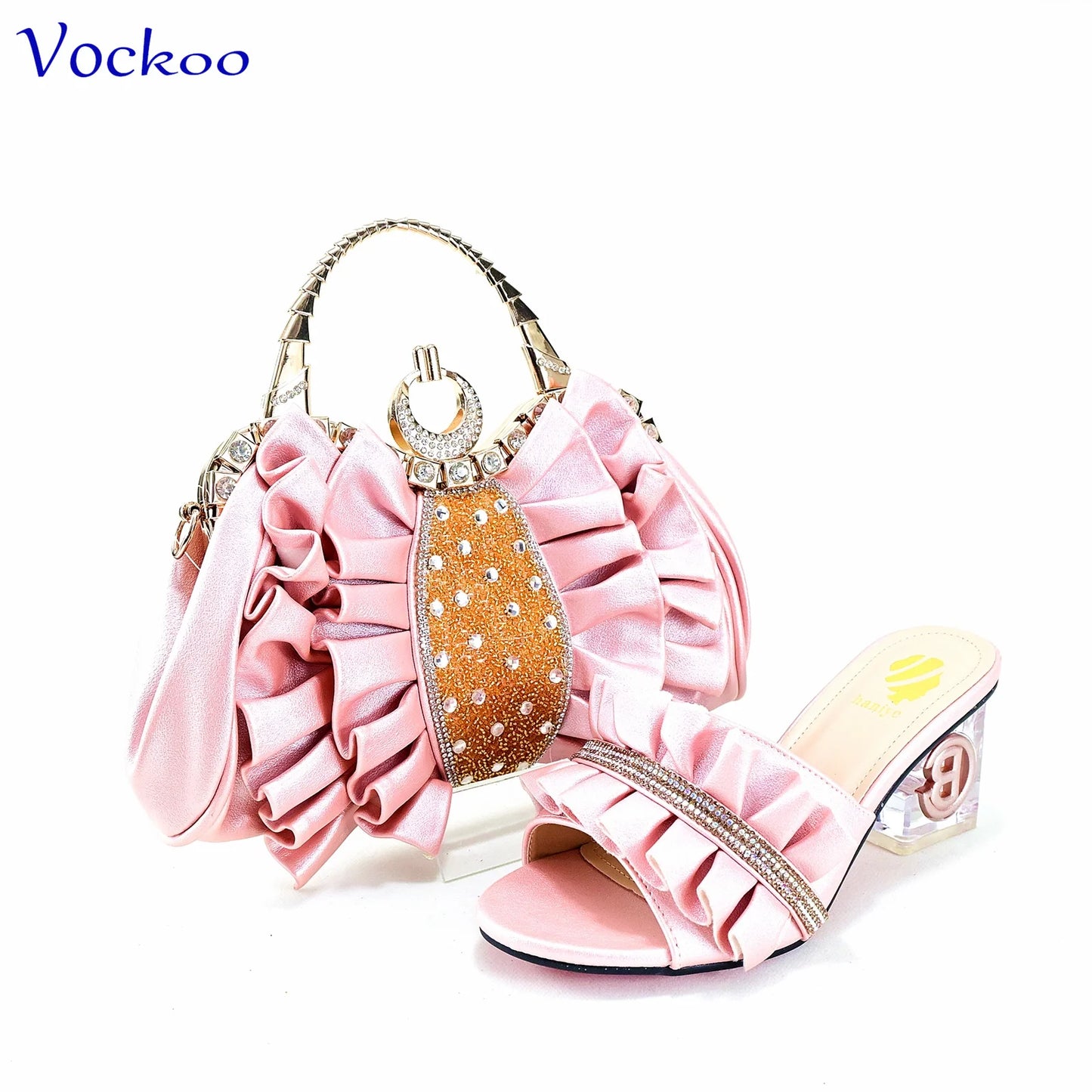 2024 Square Heels New Design Peep Toe Italian Wedding Shoes and Bag Set in Red Color Fashion African Slipper For Party