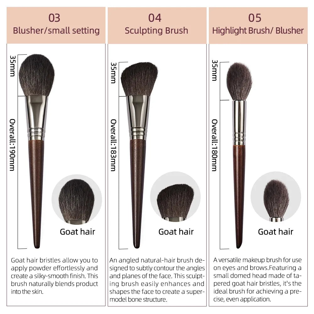 Bethy Beauty 3pcs Goat Hair Makeup Brushes Sets Soft  Blusher Sculpting Highlight Beauty Make Up Beauty Tool