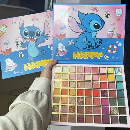 Stitch Eye Shadow Tray Lilo & Stitch Cartoon Bead Matte Highlight Blusher Fine Flash Integration Eye Shadow Girl'S Make Up Gift